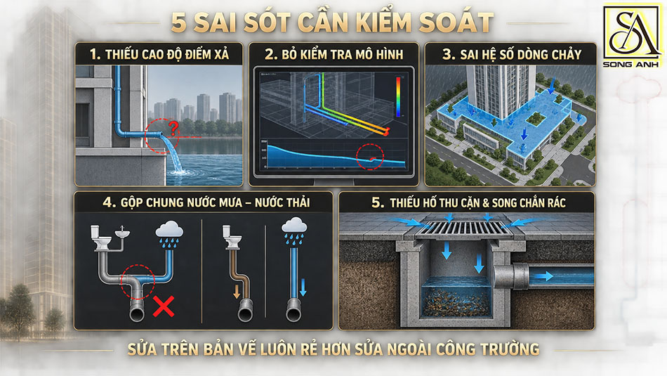 Năm sai sót thường gặp khi thiết kế thoát nước mưa dự án cao tầng